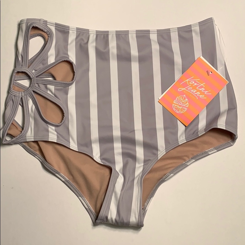 NWT Floral Cut Out Gray + White Stripe